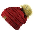 thumbnail image 2 of NYFASHION101 Exclusive Soft Stretch Cable Knit Faux Fur Pom Pom Beanie Hat - Red Metallic, 2 of 2