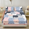 thumbnail image 2 of ZIATUBLES Cartoon Cat Bedding Sheets Twin XL Size, Soft Cooling Polyester Bed Sets, 3-Piece Sets with 1 Elasticed Fitted Sheet and 2 Pillowcases, Chic Home RV Decor Accessories, 2 of 5