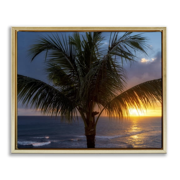 Stupell Industries Coastal Tropical Palm Sunset Gold Floating Frame Canvas Art, 31 x 25, by Dennis Frates