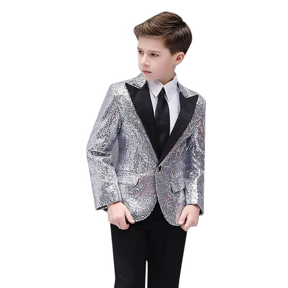 TOOYOU Boys Summer T-Shirt Elegant Red Sequin Jacket For Weddings Parties Size 4-5 Years Silver