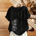 thumbnail image 1 of Xuyuer Women's Casual Linen Round Neck Printed Short Sleeve Button Blouse, Breathable Summer Top for Vacation Wear, Market Days and Relaxed Boho Style, 1 of 5