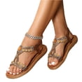 thumbnail image 2 of Domuza Womens Flat Sandals with Rhinestones Sparkling Boho Dressy Ladies' Sandal,Women's Wide Width Sandals Non Slip on Elastic Ankle Strap Beach Shoes Camel 8.5（EU-41）, 2 of 4