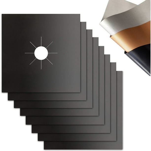 Paquete de 8 protectores reutilizables para estufa de gas, cubiertas para quemadores de estufa, protectores antiadherentes resistentes al calor para la parte superior de la estufa (negro)