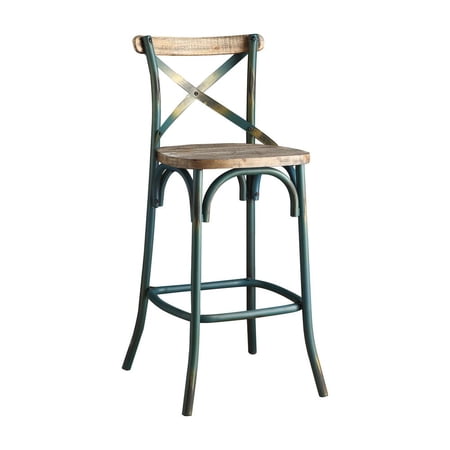 Acme Furniture Zaire Bar Chair in Antique Turquoise and Antique Oak Indoor