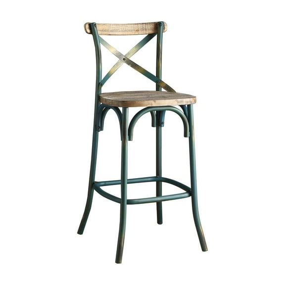 Acme Furniture Zaire Bar Chair in Antique Turquoise and Antique Oak Indoor