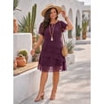 thumbnail image 4 of OYYN Women's Chiffon Layered Sheath Dress Short Sleeve Round Neck Cocktail Dress for Wedding Guest & Evening Party, 4 of 5