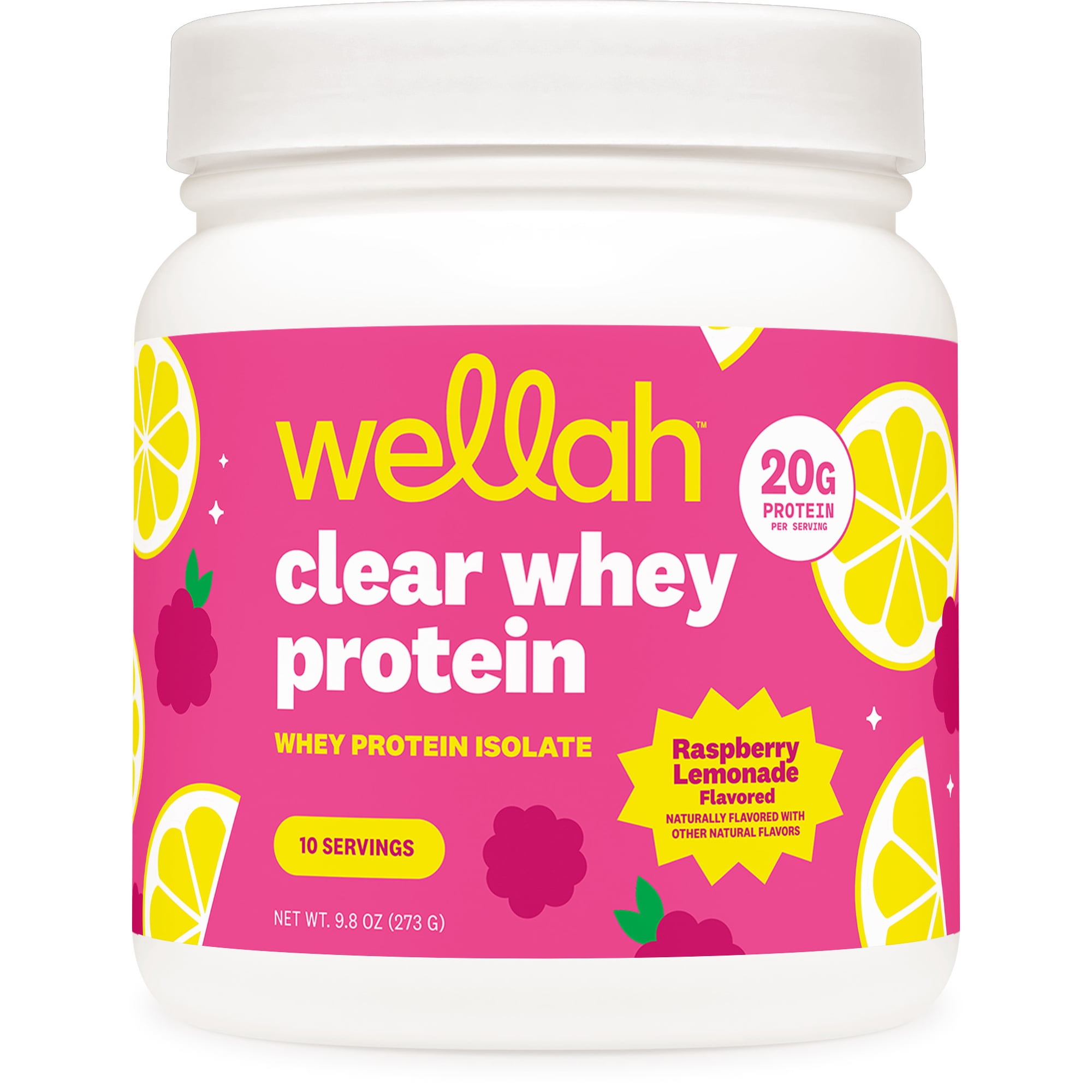 Wellah Clear Whey Protein Isolate Powder (Raspberry Lemonade) 10 Servings - 20g of Protein, 100 Calories, Sweetened with Stevia