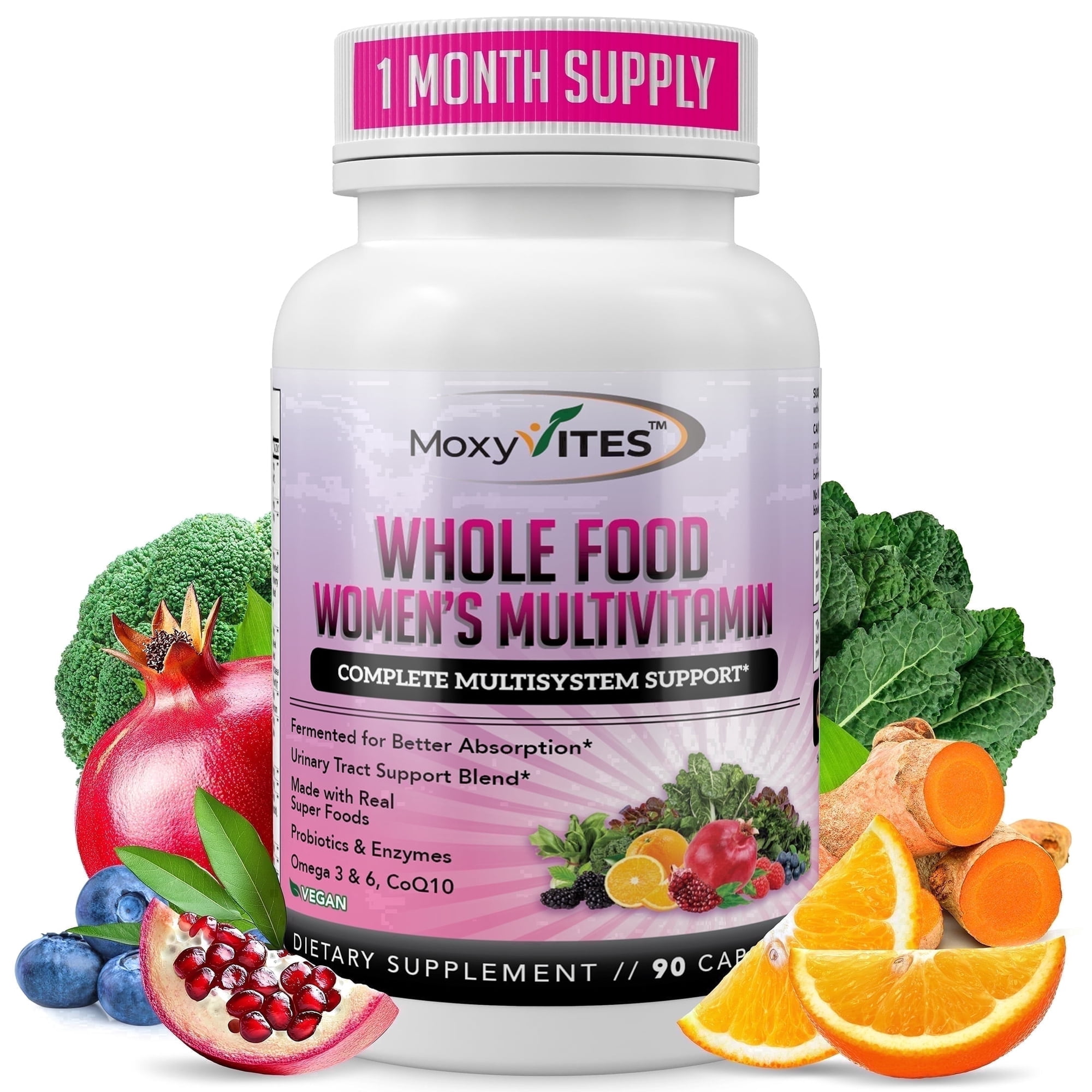 MoxyVites Women's Multivitamin Methylated Fermented Iron Probiotics Gluten-Free Vegan 90 Count