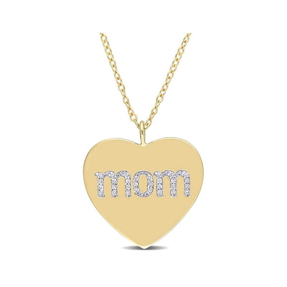 1/10 Carat (ctw) Diamond Heart MOM Pendant Necklace in Yellow Plated Sterling Silver with Chain