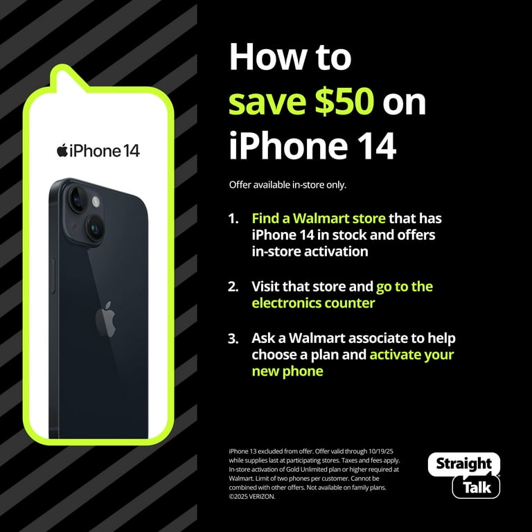 Straight Talk Apple iPhone 14, 128GB, Midnight - Prepaid Straight Talk Apple iPhone 14, 128GB, Midnight - Prepaid