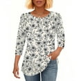 thumbnail image 4 of SAATLERI Shirts for Women 3/4 Length Sleeves Loose Fit Summer Fall Boho Floral Print Womens Tops Dressy Soft Basic Tees Business Work Blouses, 4 of 5