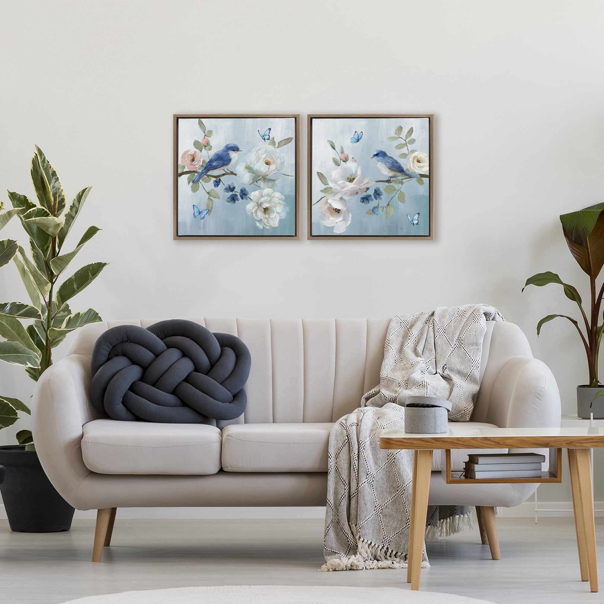 Stupell Industries Nature's Tranquility Florals 2 Piece Brown Framed Floater Canvas Set, design by Nan