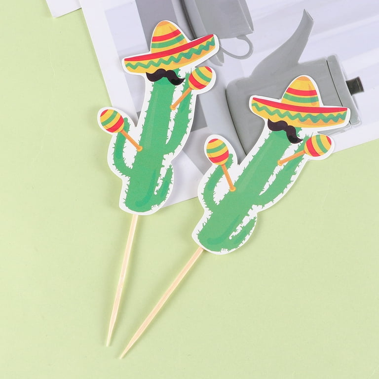 OUNONA 10 Pcs Cake Toppers Mexican Themed Straw Hat Chili Cactus