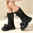 thumbnail image 5 of Cethrio Little Girls Riding Boots, Non-Slip Breathable Casual Lace-up Mid Calf Boots Black Size 11(Little Kids), 5 of 8