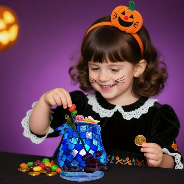 Halloween Candy Bowl Halloween Decorations Halloween Illuminated Candy Jar With Colorful Lights Including Material Pack 10pcs Handmade Puzzle Toy Crystal Glowing Gift Contains 30ml Of Adhesive