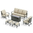 thumbnail image 4 of Summit Living 6 Pieces Patio Conversation Set with 45-Inch Rectangle Fire Pit, Outdoor Metal Furniture Sofa for 7 Person, Beige Cushions, 4 of 19
