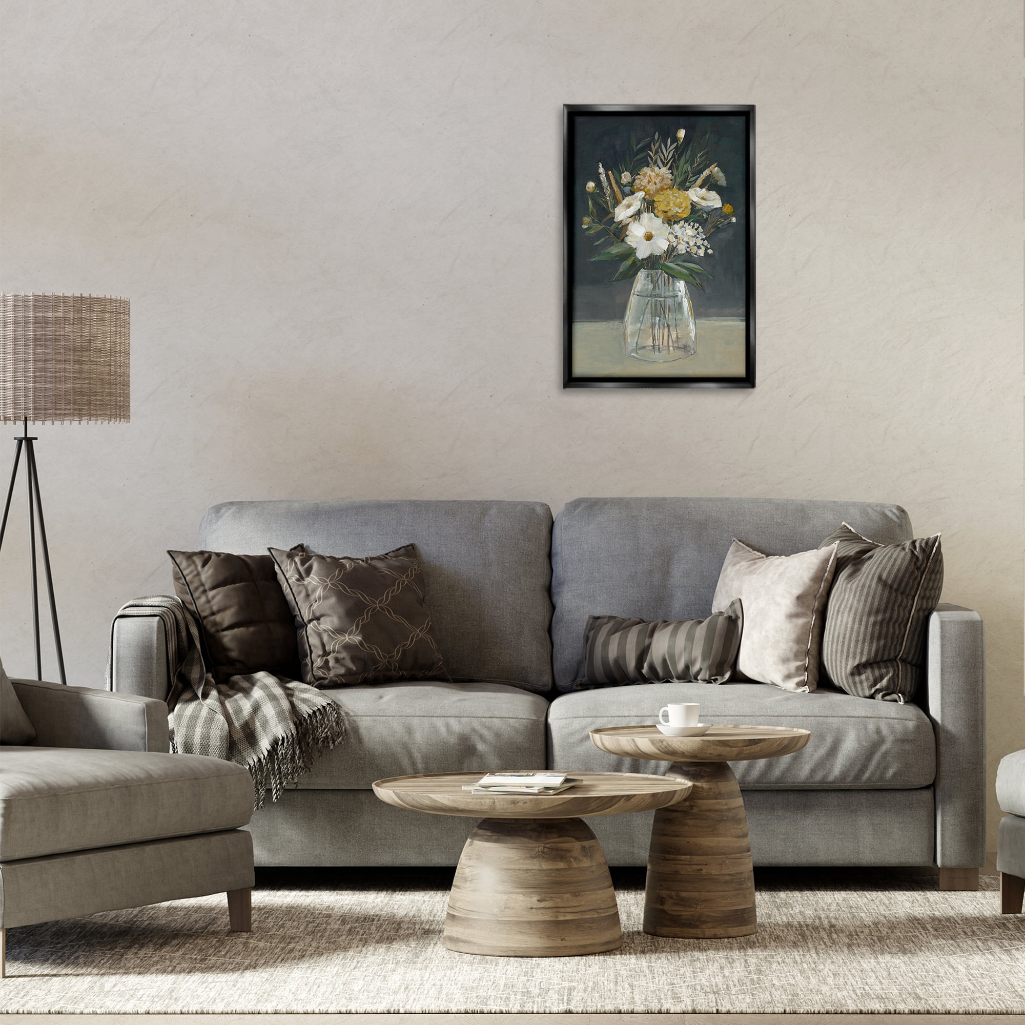Stupell Industries Earthy Blooms Still Life Plants & Flowers Painting Black Floater Framed Canvas Art Print Wall Art, 17 x 25