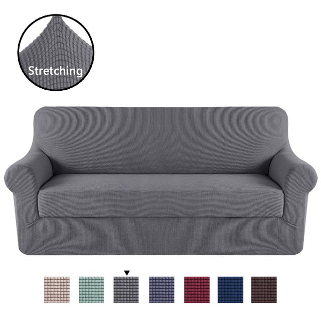 H.VERSAILTEX 2-Piece Jacquard Spandex Sofa Stretch Slipcover, Charcoal Gray