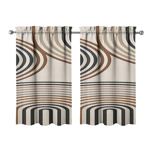 Modern Abstract Geometric Lines Boho Kitchen Curtains - Vintage Tier Cafe Curtains for Bathroom Living RV Rod Pocket Window Drapes 36 Inch 2 Panels Set 28"x36" Window Treatment Tiers