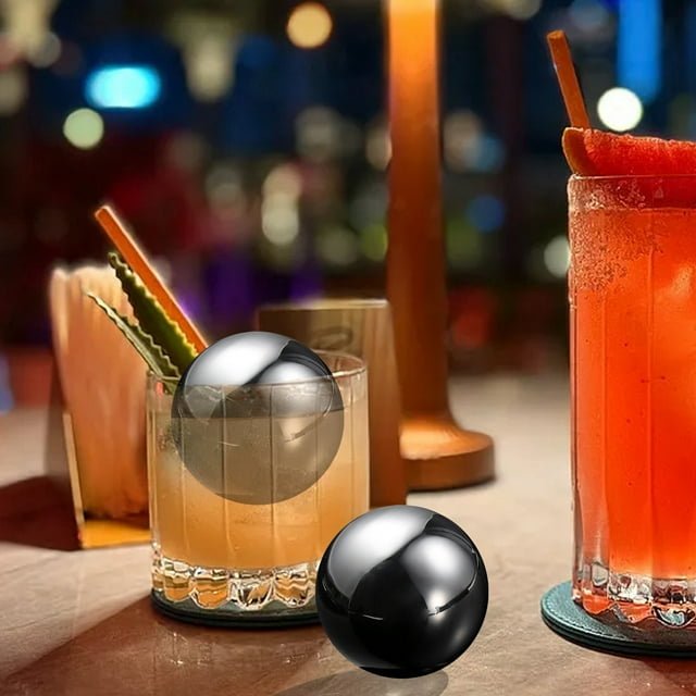 KER 2 Glaçons en Métal Inoxydable Réutilisables Ensemble de Glaçons Ronds pour Whisky Bar à Vin Boissons Bière