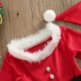 thumbnail image 4 of 3Pcs Little Girls Christmas Skirt Set, Fluffy Stitching Boat Neck Long Sleeve Dress + Hat + Waist Belt Suit, 4 of 7