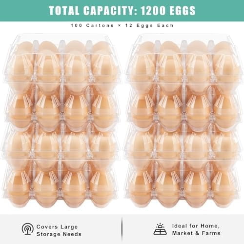 100 Packs Egg Cartons Cheap Bulk，Plastic for 12 Eggs, Clear Egg Cartons 3 * 4 Grids，Perfect for Refrigerator Chicken Farm Markets Commercial Business Market Display