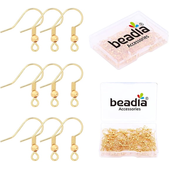 18K Gold Plated Earring Hooks 18x18mm 80pcs with Beads for Jewelry Making Findings
