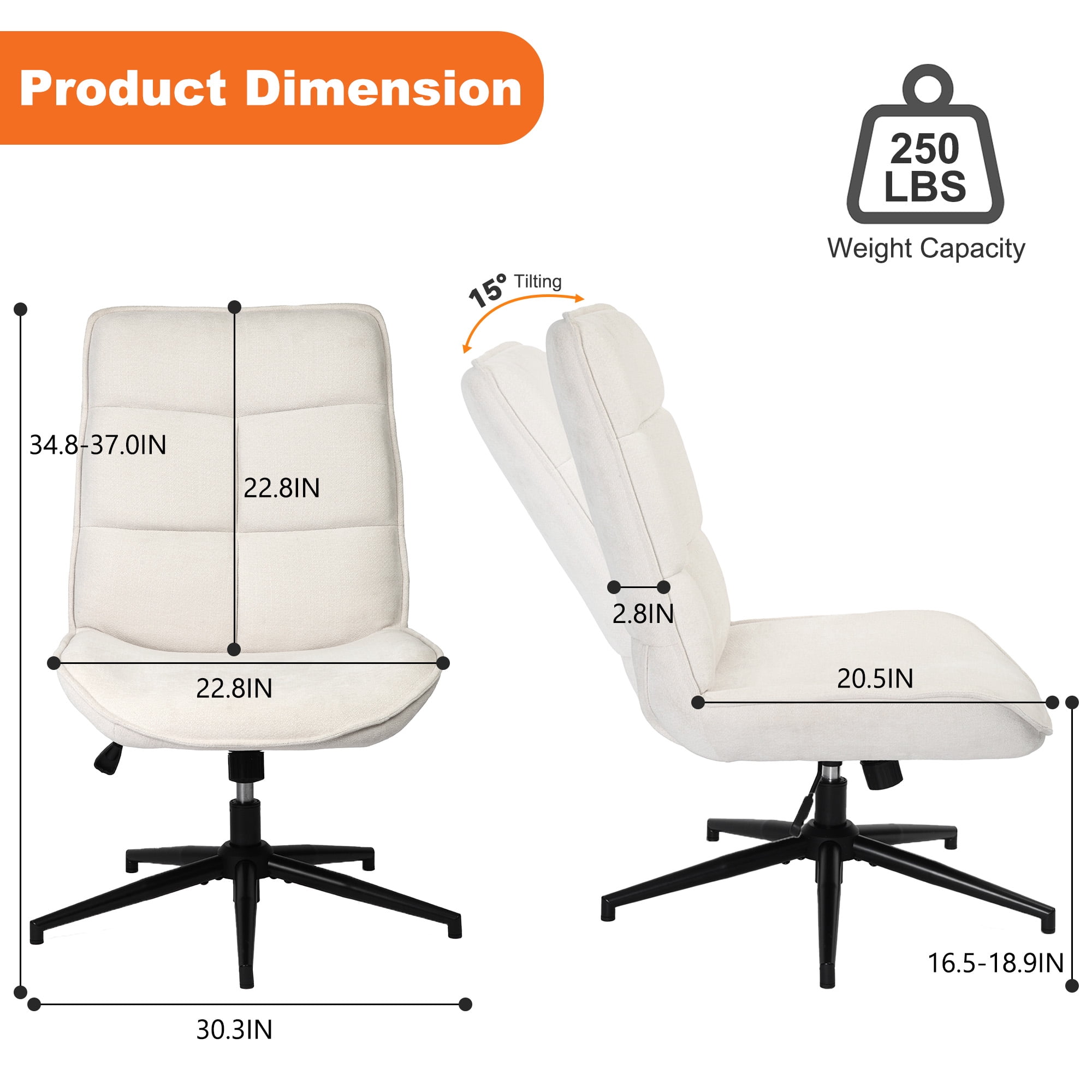 Homy Casa Swivel Accent Chair, with Height Adjustable and Tilt Function, Living Room, Office, Beige