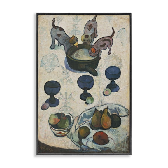 Stupell Industries Classical Still Life Three Puppies Food & Beverage Painting Black Framed Art Print Wall Art, 12 x 18