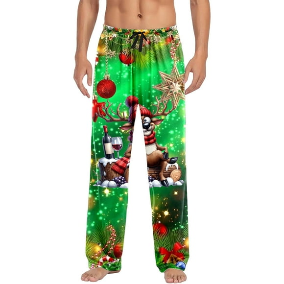 Cozy Print Pants Holiday Themed Sleepwear Soft Relaxation Bottoms For Casual Wear At Home Stretch Chinos Men Casual Pants for Men Boy Open Boy Outdoor Mens 44x30 Warm And Tote Men's Bronze 3XL