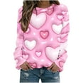 thumbnail image 1 of VALMASS Chandails en Molleton de la Saint-Valentin pour Femmes Manches Longues Imprimé Cœur Hauts Décontractés Col Rond Extérieur Blouses (S, Rose-B), 1 of 4
