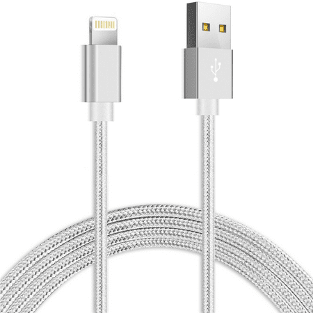 iPhone Charger Lightning Cable, Ironten 2 Pack 6 ft Silver Nylon Braided USB Charging High Speed Data Sync Transfer Cord Compatible with iPhone 14 13 12 11 Pro Max Xs Max Xr Xs X 8 7 Plus 6s 6
