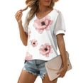 thumbnail image 4 of LilyLLL Women Puff Short Sleeve V Neck Floral Print Dressy Blouse T Shirt Tops, 4 of 5