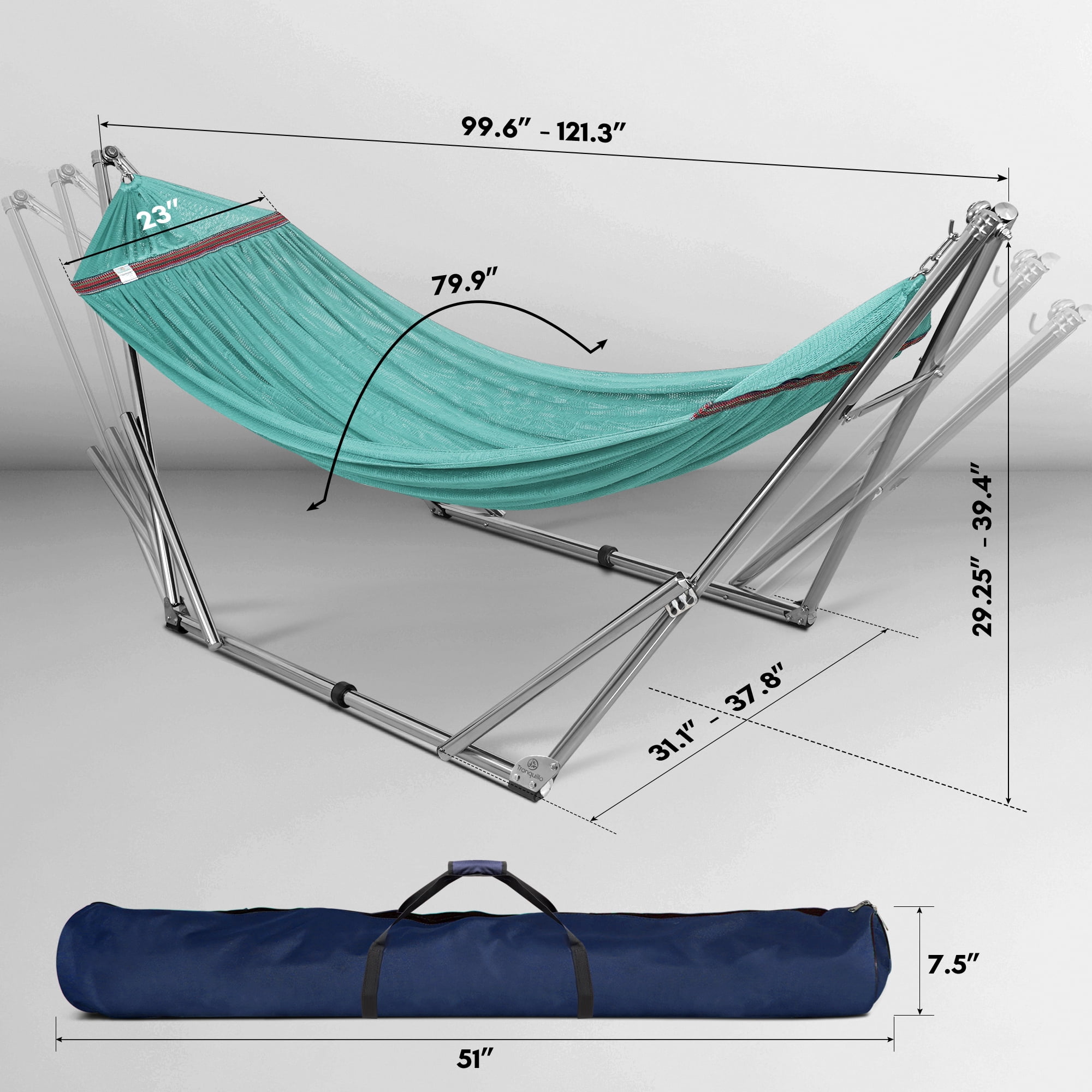 Tranquillo Double Hammock with Stand 600lb Capacity Stainless Steel Double Hammock with Spreader Bar/Sturdy Flexible Hammock Stand Portable, Outdoor Indoor, Sky