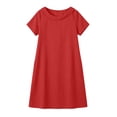 thumbnail image 4 of Women's Collared Dress Summer Short Sleeve Linen Blend Shift Dress Textured Casual Cute Office Dress with Pockets Red L, 4 of 4
