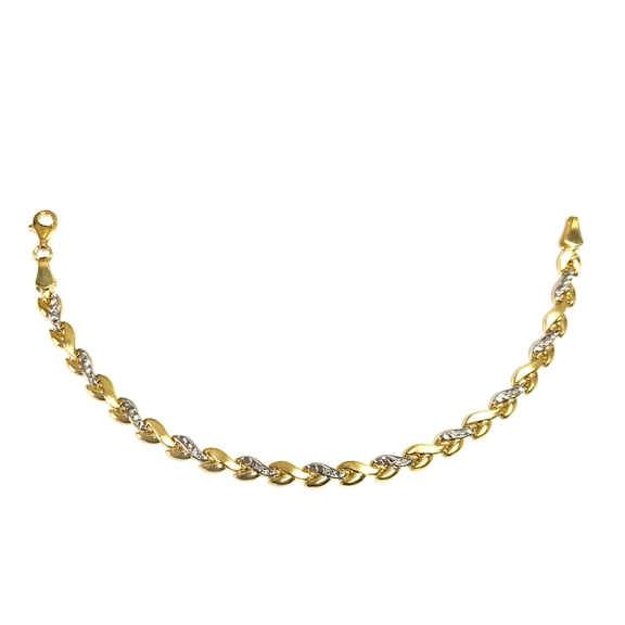 14k Yellow And White Gold Heart Link Bracelet, 7,25"