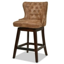 Pemberly Row Tufted High-Back 360 Swivel Counter-Height Barstool Tan Brown