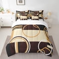 thumbnail image 2 of YST Ensemble de Literie Géométrique Moderne 7 Pcs Taille Simple Rayures Marron Noir pour Enfants Adultes Cercles Rétro Tourbillons Décoration de Chambre Art Abstrait Couleur Drap Plat, 2 of 5