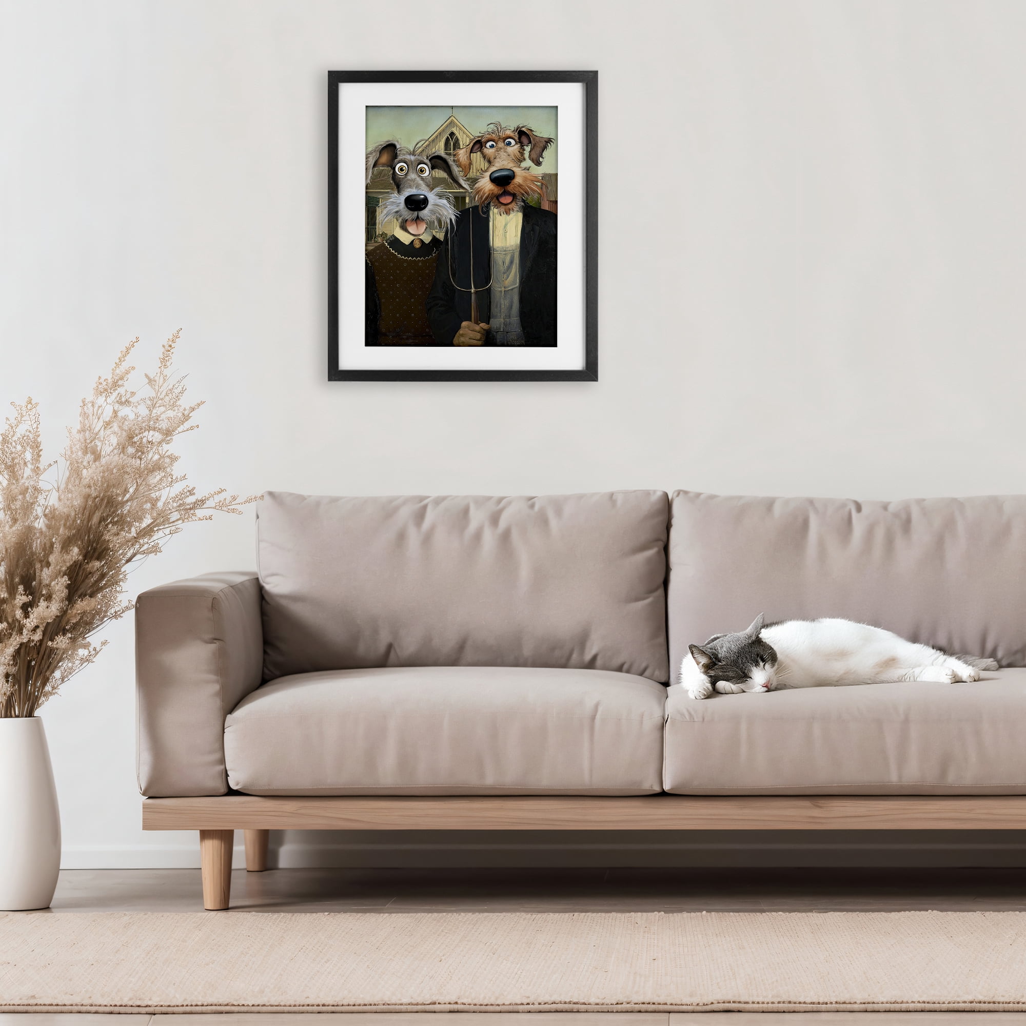 Stupell Industries American Gothic Pups Black Framed Print Under Glass, design by Tina LeCour