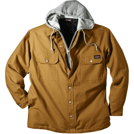 Dickies Jackets: Men's Black TJ15 BK Eisenhower Lined Work Jacket Dickies Relaxed Fit Icon Hooded Duck Quilted Shirt Jacket. Dickies’ Relaxed Fit Icon Hooded Duck Quilted Shirt Jacket is a solid-colored design built to layer. -Diamond quilted lining. -Shell: 8 oz.