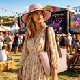 thumbnail image 2 of Womens Sun Hats Bohemian Festival Wide Brim Sun Hat with Adjustable Tie, 2 of 5