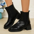 thumbnail image 2 of Wensltd Women Square Toe Ankle Boots Low Heel Solid Color Fashion Wide With Black Wedge Booties, 2 of 7