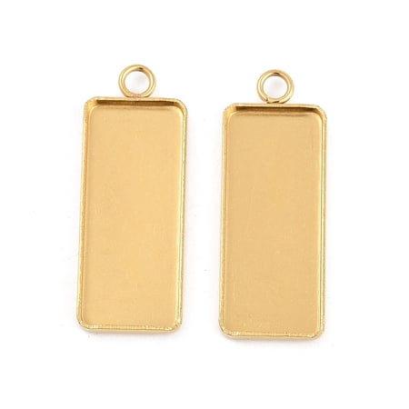 304 Stainless Steel Pendant Cabochon Settings Rectangle Ion Plating(IP) Real 18K golden Plated 30x11x2mm