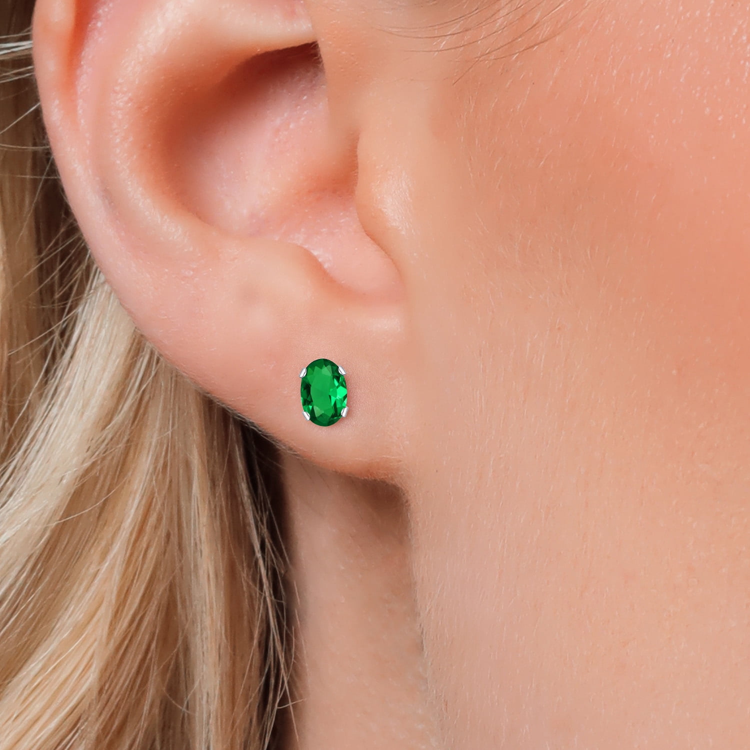 Gem Stone King 925 Sterling Silver Green Nano Emerald Stud Earrings for Women Men (0.80 Cttw, Oval 6X4MM)