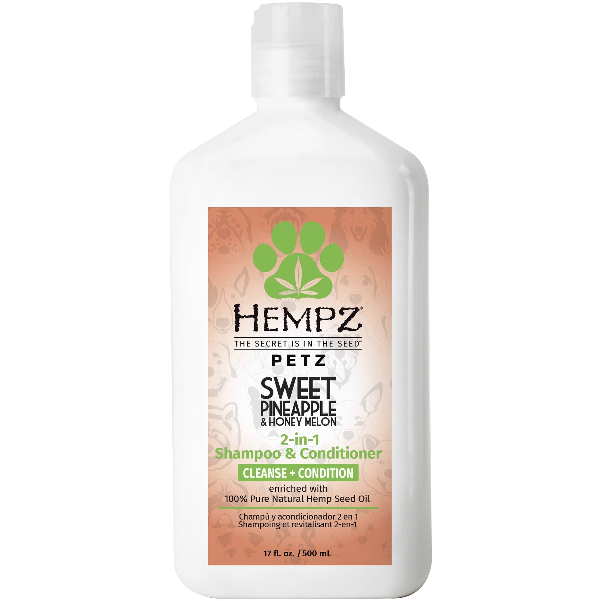 Hempz Petz 2-in-1 Paraben-Free Shampoo & Conditioner for Dogs, Sweet Pineapple & Honey Melon Scent, 17 fl oz Bottle