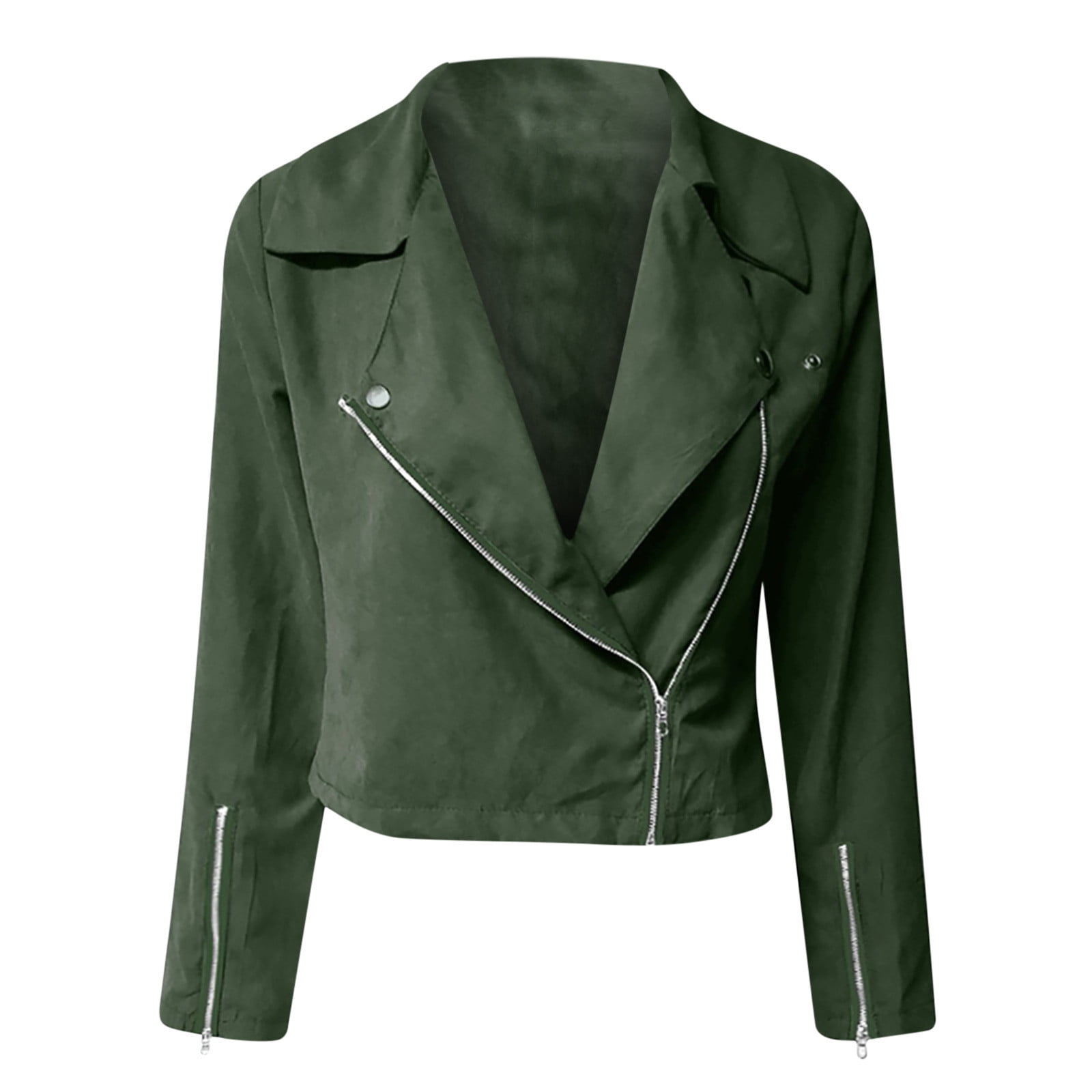 Fartey Clearance Womens Faux Leather Short Jacket Fashion Zip Up Moto Biker Slim Fit Jackets Dressy Casual Notch Lapel Solid Color Long Sleeve Coats
