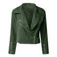 thumbnail image 4 of Lcziwo Leather Jacket Women Plus Size Long Sleeve Solid Color Jackets Lapel Zip Up Casual Coats Open Front Biker Moto Cardigan Outerwear 2025 Green,XL, 4 of 7