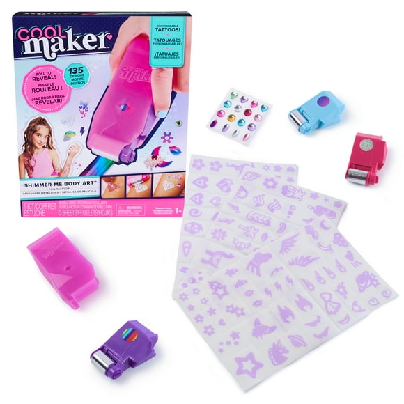 Cool Maker, Shimmer Me Body Art with Roller, Jewels & 3 Foils, 135 Metallic Temporary Tattoo Designs, Arts and Crafts Kids Toys for Girls Ages 7+