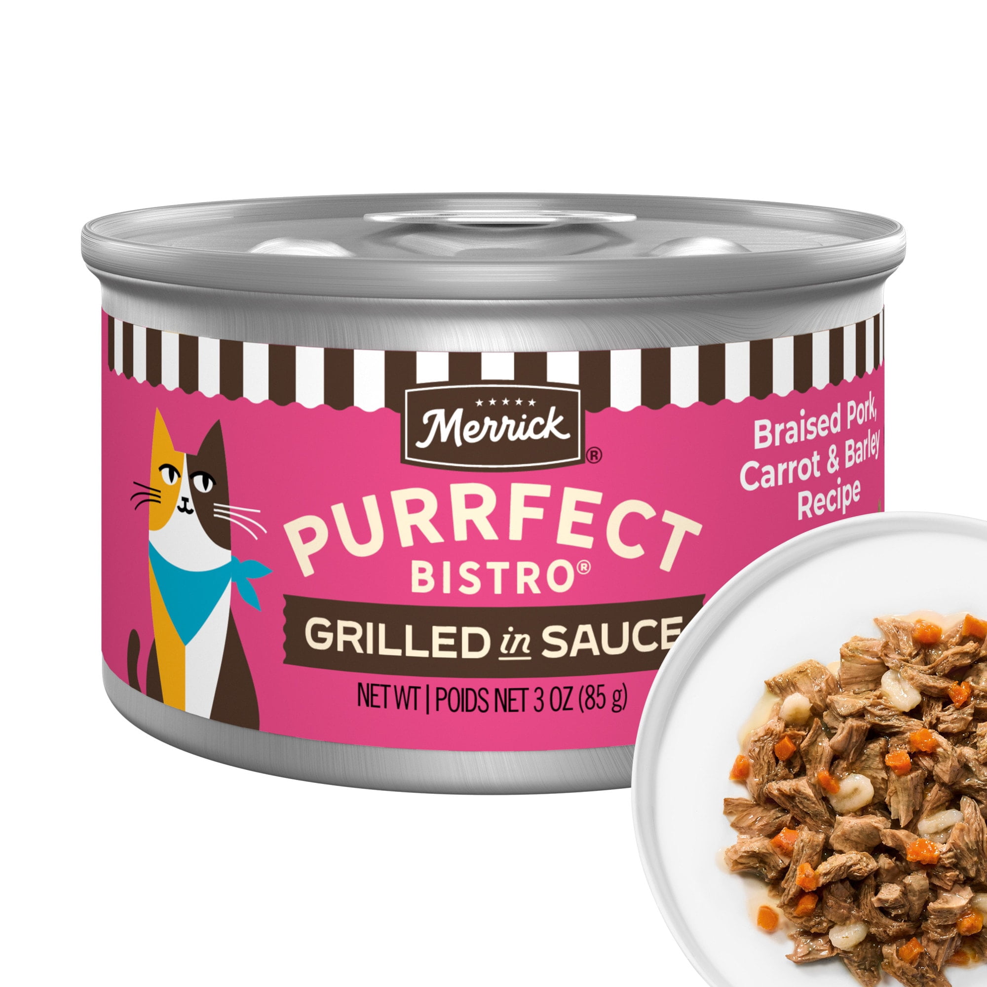 Merrick Purrfect Bistro Braised Pork, Carrot and Barley Recipe Grilled Gravy High Protein Wet Cat Food, 3 oz., Case of 24