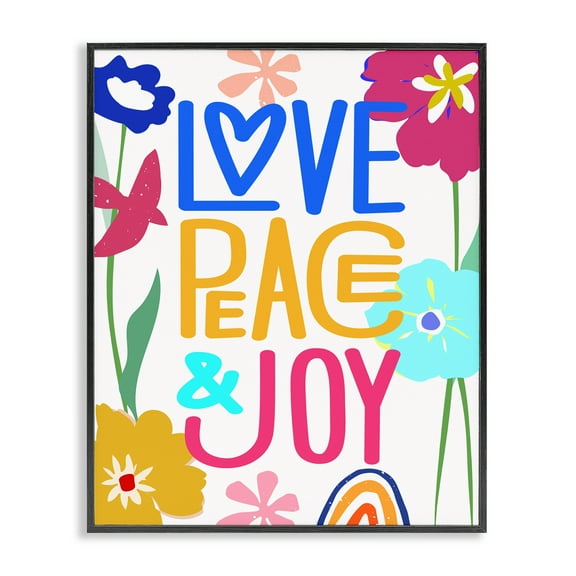Stupell Industries Bold Love Peace Joy Plants & Flowers Painting Black Framed Art Print Wall Art, 11 x 14